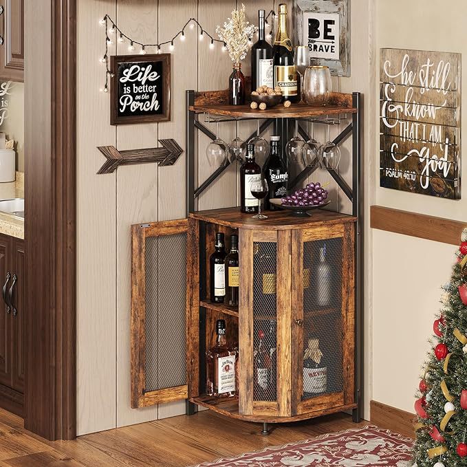 Home Bar And Cabinet - Lemari Bar Sudut dengan Tempat Gelas,
