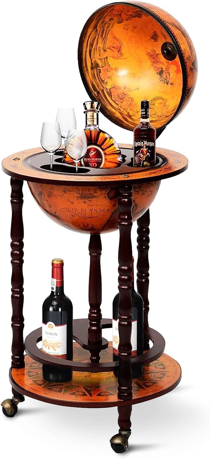 Home Bar And Cabinet - Kabinet Bar Globe dengan Roda, Rak