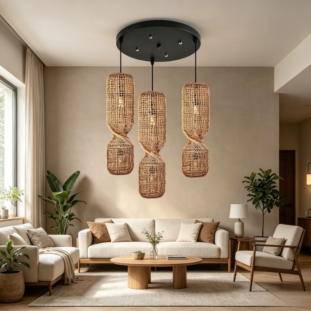 Home Bar And Counter - Lampu Gantung Rotan Retro Wabi Sabi