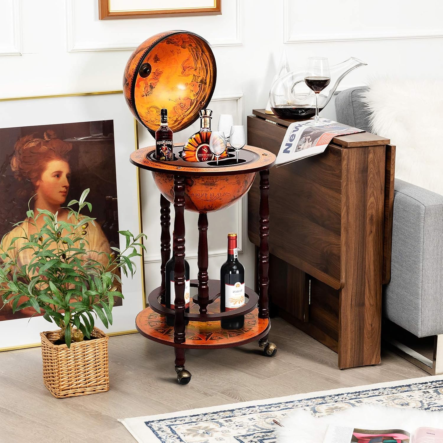 Kabinet Bar Globe dengan Roda, - Home Bar And Cabinet ulasan dan harga